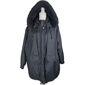 NY Classics Sports ~Woman Size L~ Black Hooded Jacket Winter Coat Zip-Up.